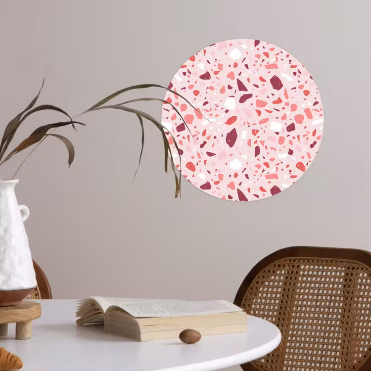 Terrazzo - Patroon - Roze Wandcirkel behangsticker klein 186 -sfeer3