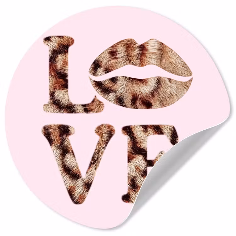 Tekst - Love - Pantervacht - Lichtroze Wandcirkel behangsticker klein -3d