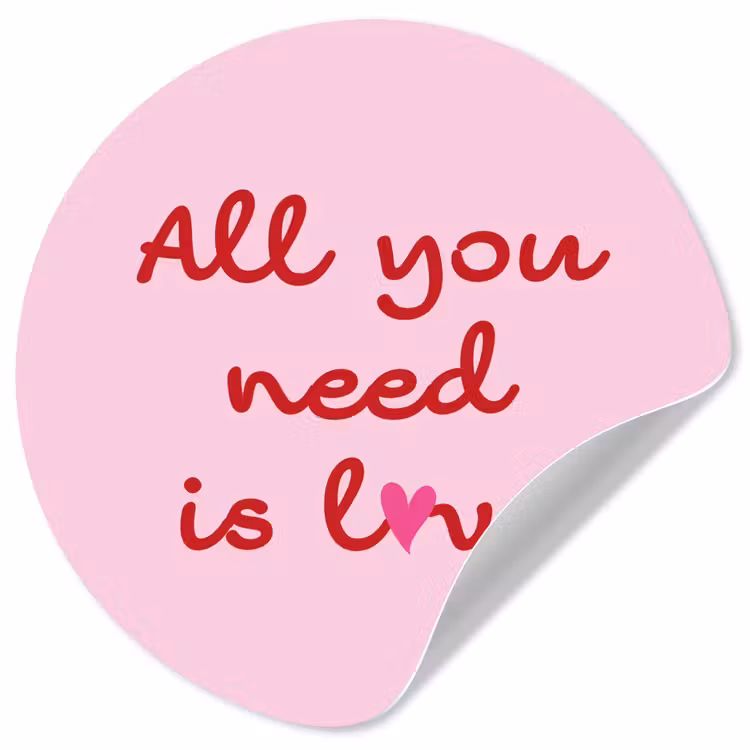 Tekst - Roze - Love - Hart Wandcirkel behangsticker klein -3d