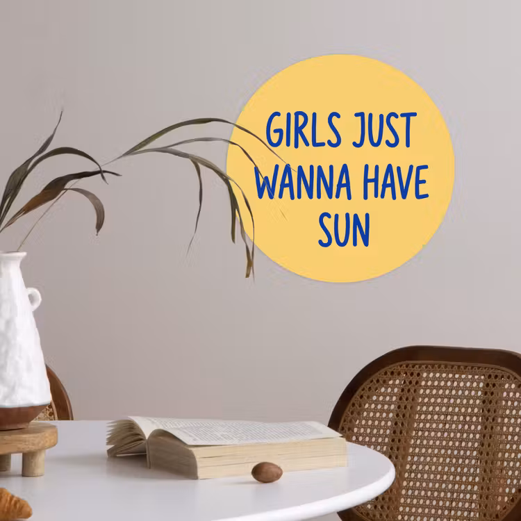 Tekst - Zon - Zomer - Modern - Geel Wandcirkel behangsticker klein -sfeer3
