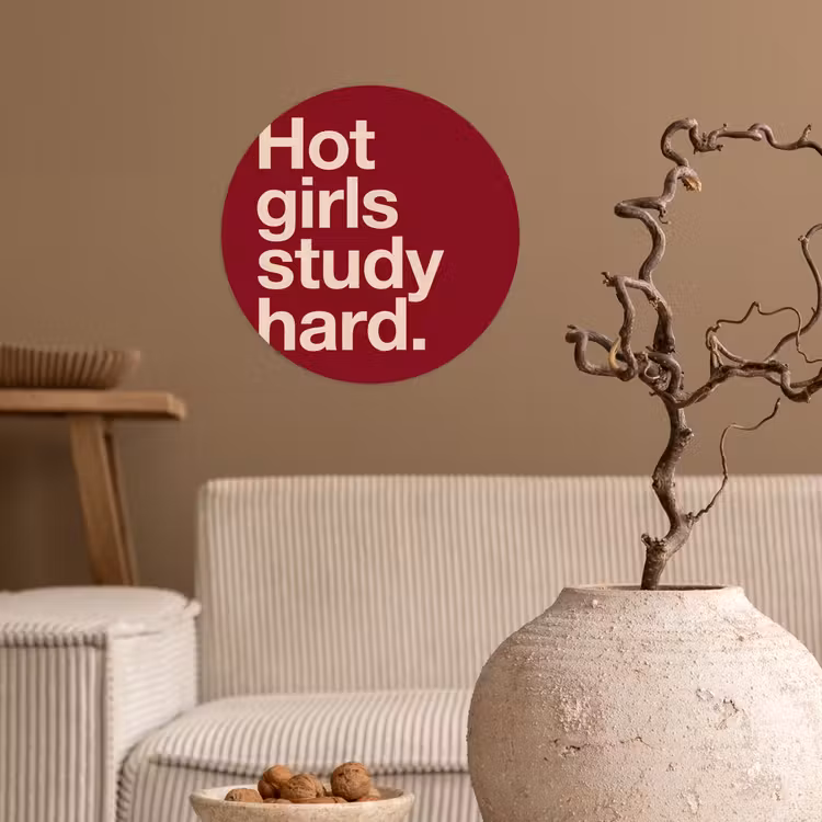 Tekst - Studie - Motivatie - Modern - Rood Wandcirkel behangsticker klein -sfeer1