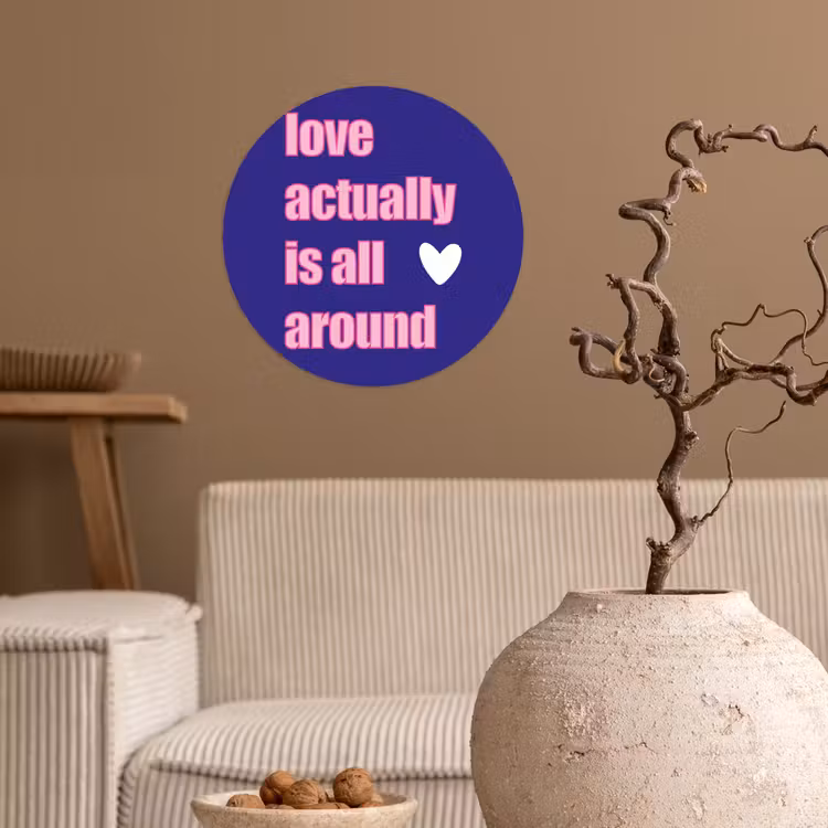 Tekst - Valentijn - Love - Blauw Wandcirkel behangsticker klein -sfeer1