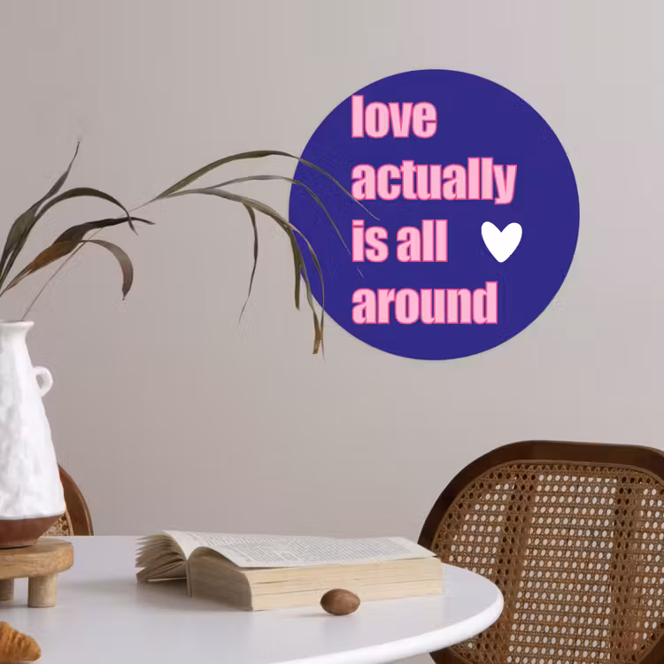 Tekst - Valentijn - Love - Blauw Wandcirkel behangsticker klein -sfeer3