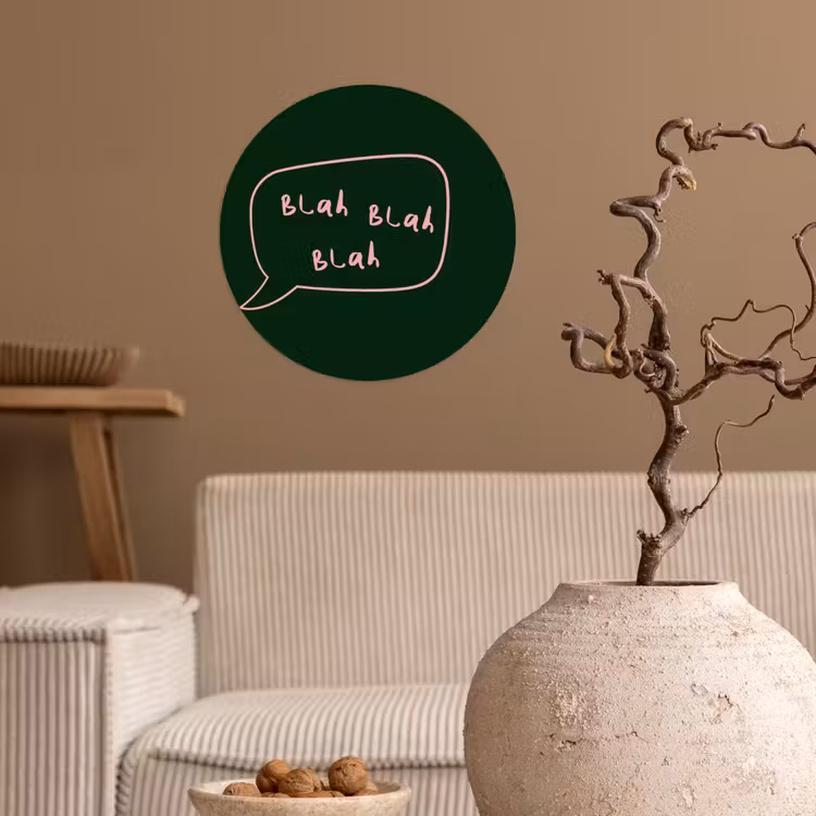 Tekstwolkje - Donkergroen - BLAH BLAH BLAH Wandcirkel behangsticker klein -sfeer1