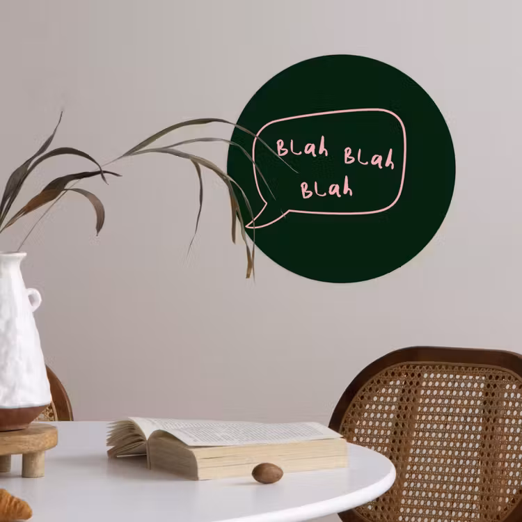 Tekstwolkje - Donkergroen - BLAH BLAH BLAH Wandcirkel behangsticker klein -sfeer3