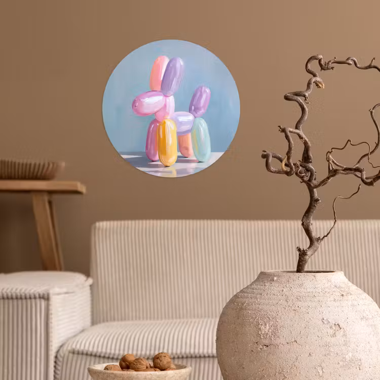 Dier - Ballon - Pasteltinten - Glanzend Wandcirkel behangsticker klein -sfeer1
