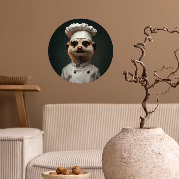 Dier - Kok - Stokstaartje Wandcirkel behangsticker klein -sfeer1