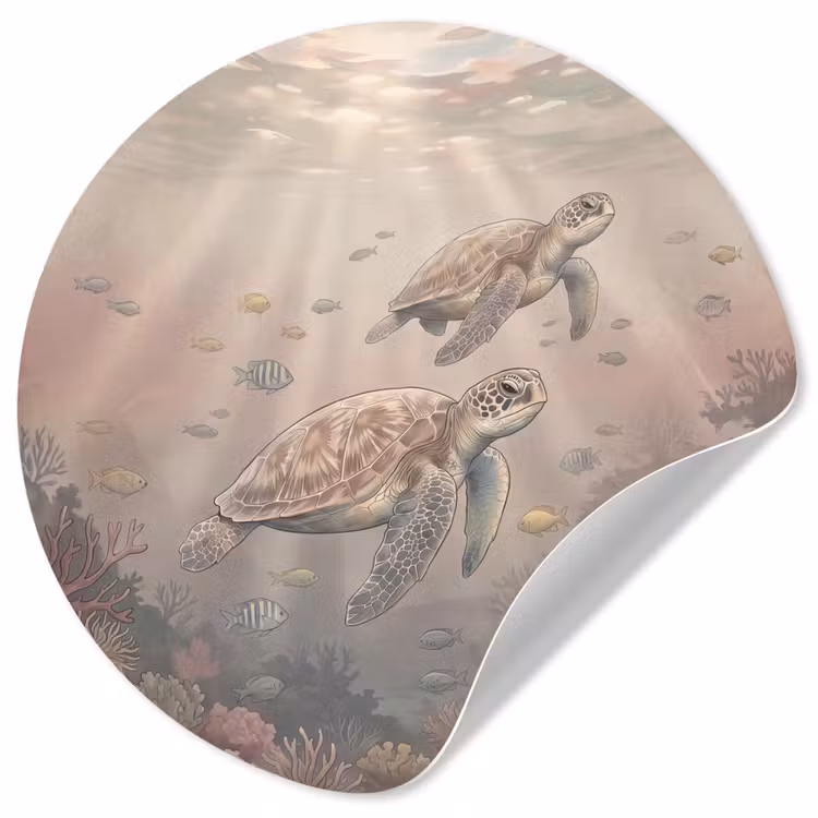 Dier - Onderwater - Oceaan - Illustratie - Zeeleven Wandcirkel behangsticker klein -3d