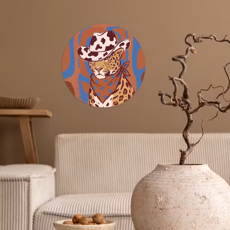 Dieren - Cowboyhoed - Modern - Illustratie - Bruin Wandcirkel behangsticker klein -sfeer1
