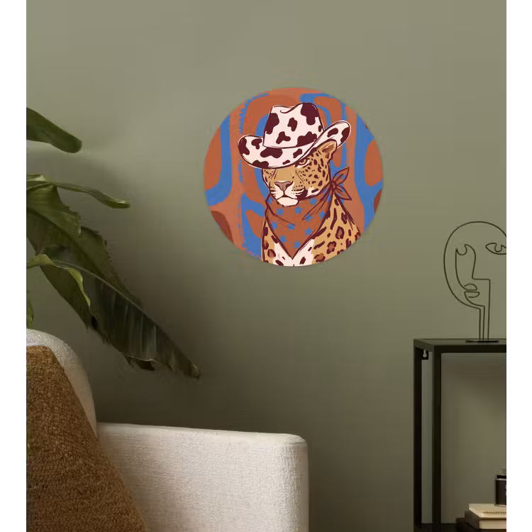 Dieren - Cowboyhoed - Modern - Illustratie - Bruin Wandcirkel behangsticker klein -sfeer2