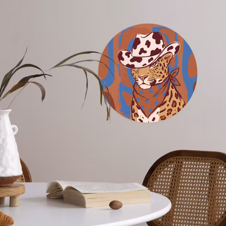 Dieren - Cowboyhoed - Modern - Illustratie - Bruin Wandcirkel behangsticker klein -sfeer3