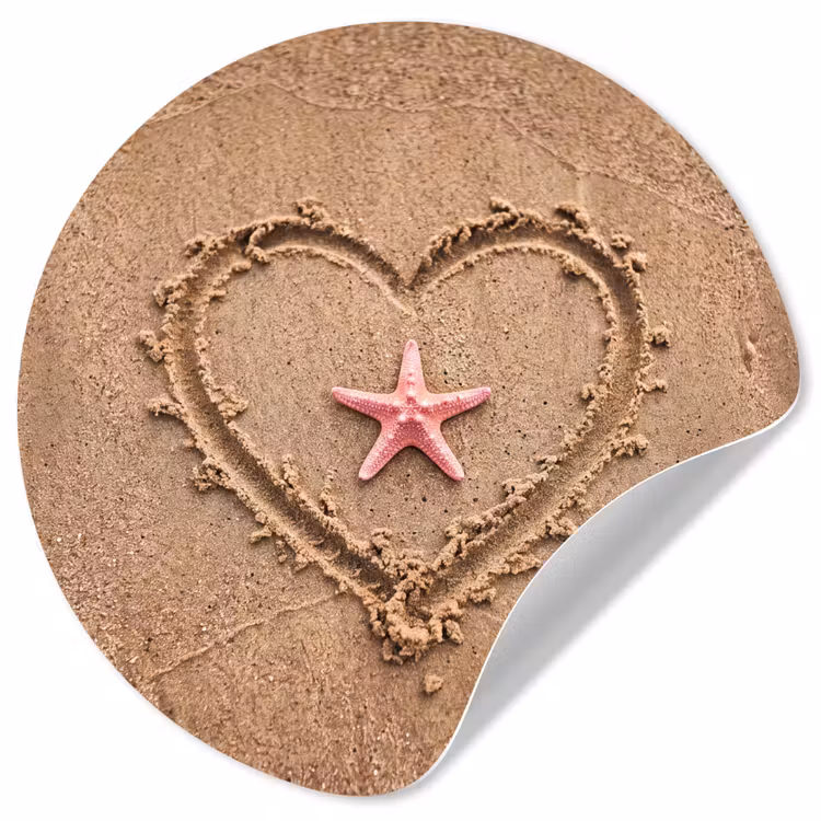 Dieren - Hart - Strand - Zand - Roze Wandcirkel behangsticker klein -3d