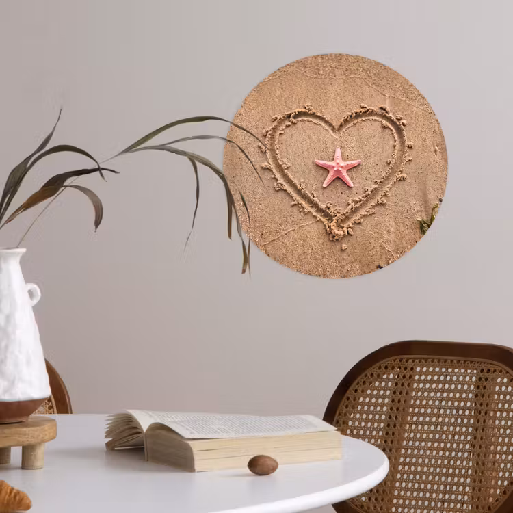 Dieren - Hart - Strand - Zand - Roze Wandcirkel behangsticker klein -sfeer3
