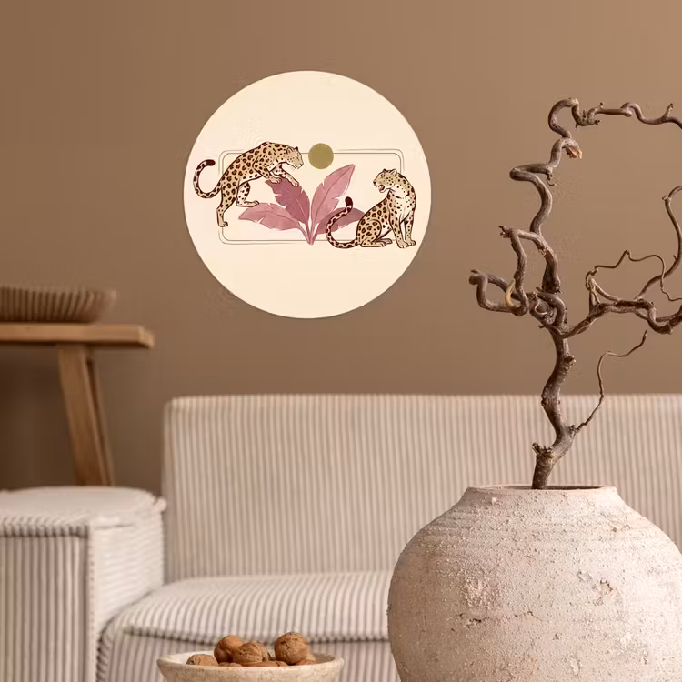 Dieren - Kat - Jungle - Illustratie - Beige Wandcirkel behangsticker klein -sfeer1