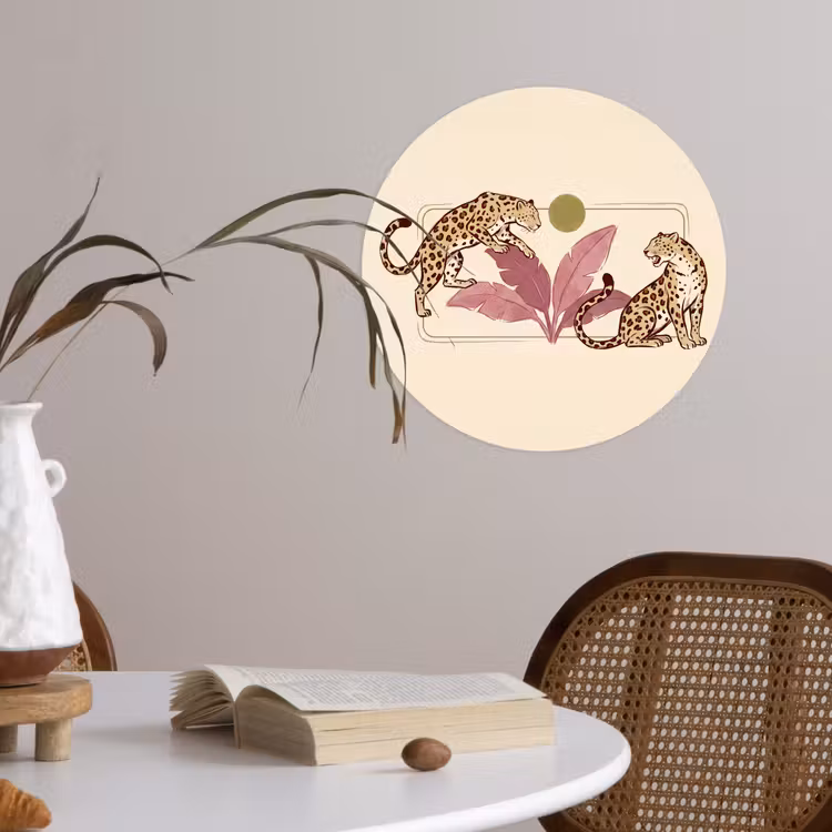 Dieren - Kat - Jungle - Illustratie - Beige Wandcirkel behangsticker klein -sfeer3
