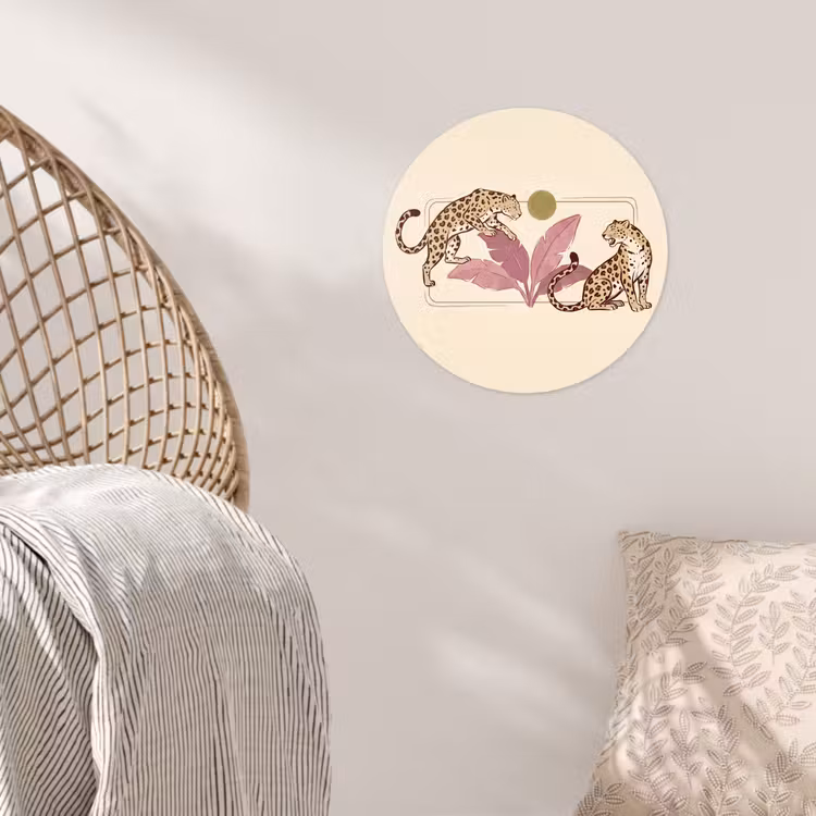 Dieren - Kat - Jungle - Illustratie - Beige Wandcirkel behangsticker klein -sfeer4