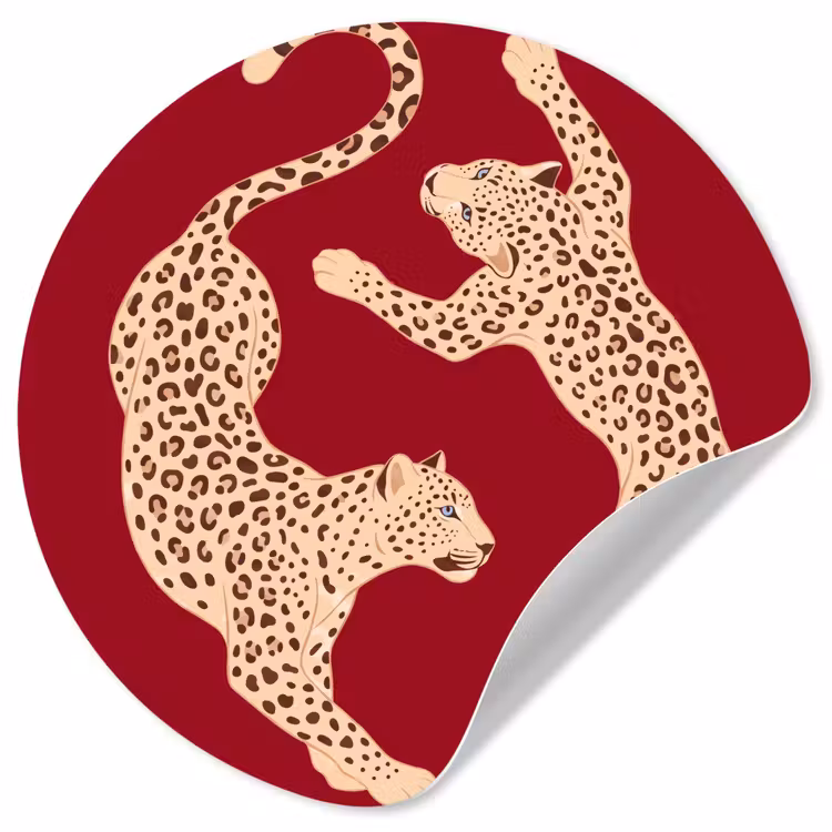 Dieren - Luipaard - Abstract - Rood - Modern Wandcirkel behangsticker klein -3d