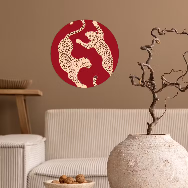 Dieren - Luipaard - Abstract - Rood - Modern Wandcirkel behangsticker klein -sfeer1