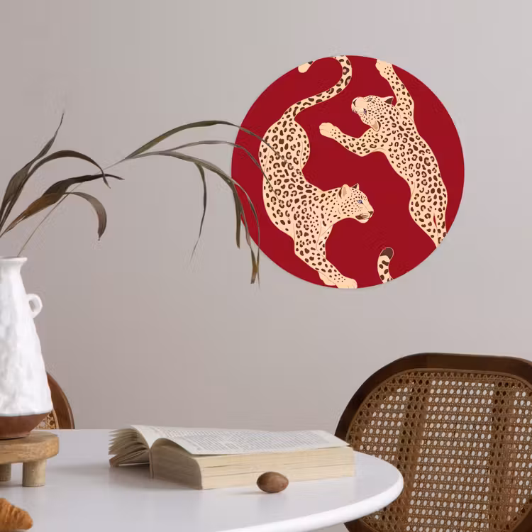 Dieren - Luipaard - Abstract - Rood - Modern Wandcirkel behangsticker klein -sfeer3