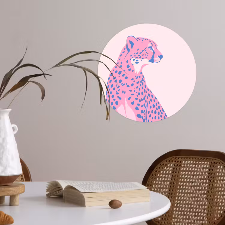 Dieren - Profiel - Abstract - Roze - Blauw Wandcirkel behangsticker klein -sfeer3