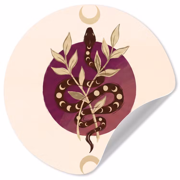 Dieren - Slang - Maan - Mystiek - Abstract Wandcirkel behangsticker klein -3d