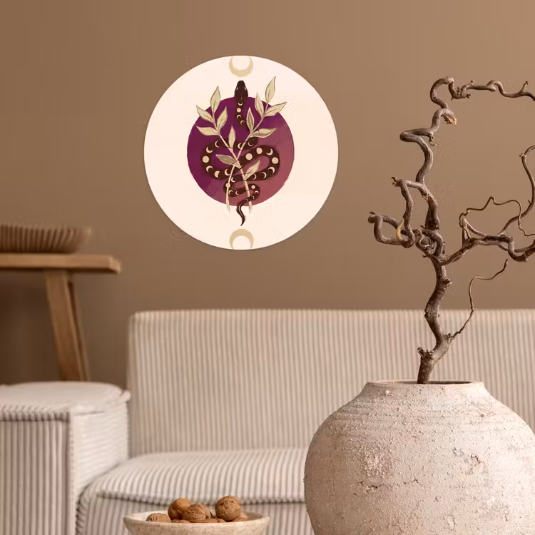 Dieren - Slang - Maan - Mystiek - Abstract Wandcirkel behangsticker klein -sfeer1