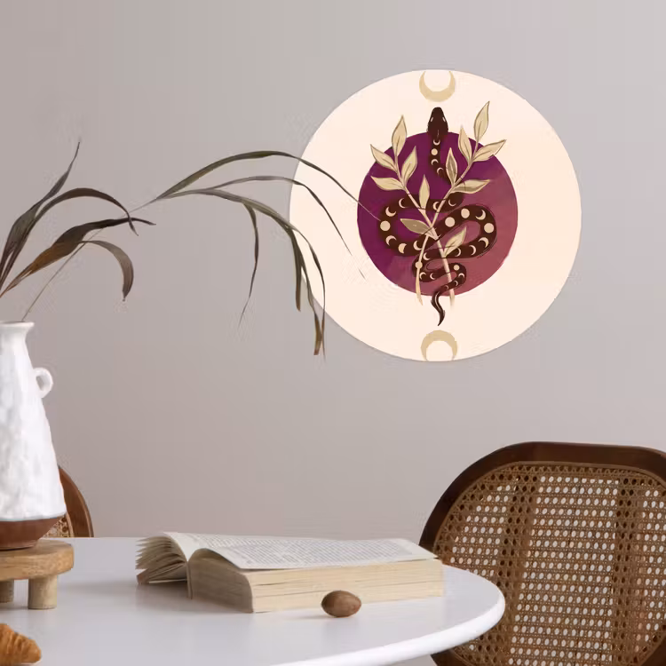 Dieren - Slang - Maan - Mystiek - Abstract Wandcirkel behangsticker klein -sfeer3