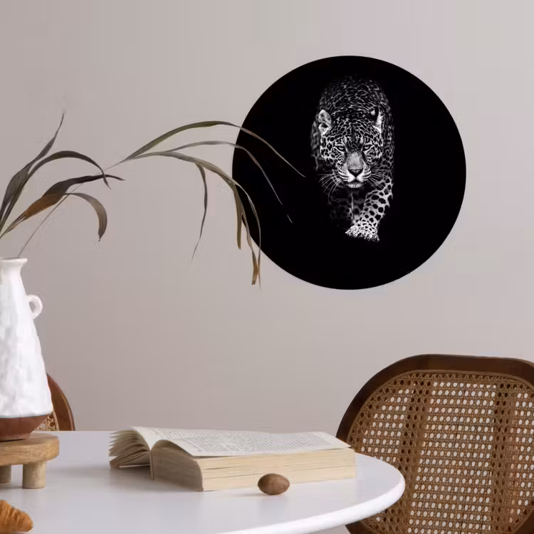 Dieren - Zwart - Luipaard - Wit - Wild Wandcirkel behangsticker klein -sfeer3