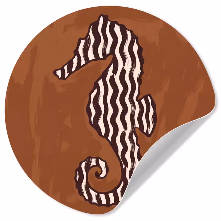 Dieren - Zeepaardje - Abstract - Bruin - Strepen Wandcirkel behangsticker klein -3d