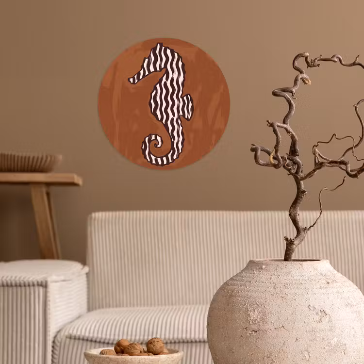 Dieren - Zeepaardje - Abstract - Bruin - Strepen Wandcirkel behangsticker klein -sfeer1