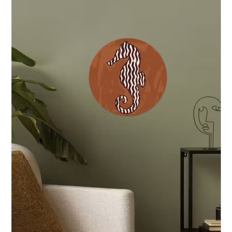 Dieren - Zeepaardje - Abstract - Bruin - Strepen Wandcirkel behangsticker klein -sfeer2
