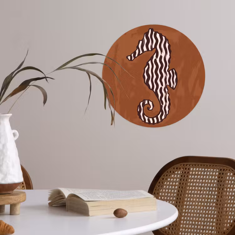 Dieren - Zeepaardje - Abstract - Bruin - Strepen Wandcirkel behangsticker klein -sfeer3