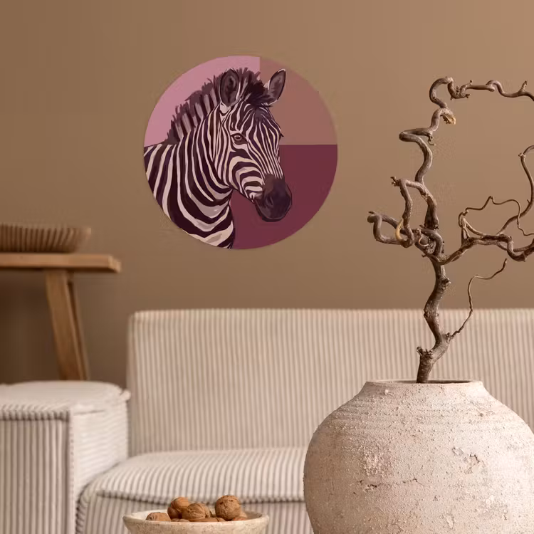 Dieren - Zebrahoofd - Wildlife - Modern - Bruin Wandcirkel behangsticker klein -sfeer1