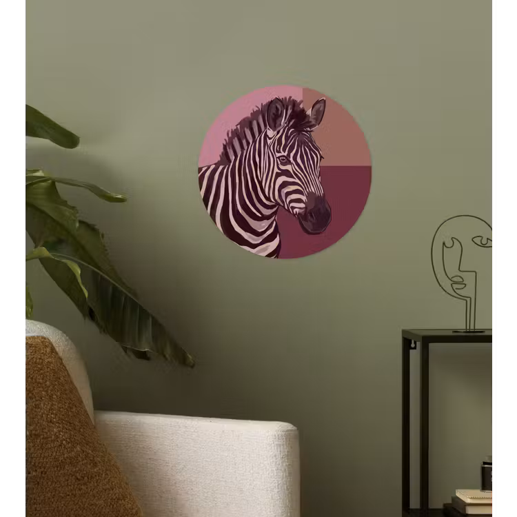 Dieren - Zebrahoofd - Wildlife - Modern - Bruin Wandcirkel behangsticker klein -sfeer2