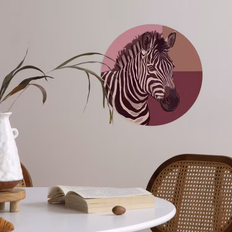 Dieren - Zebrahoofd - Wildlife - Modern - Bruin Wandcirkel behangsticker klein -sfeer3