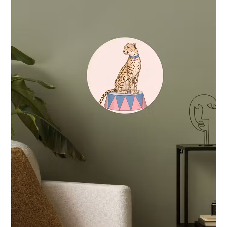 Dieren - Circus - Illustratie - Vintage - Roze Wandcirkel behangsticker klein -sfeer2