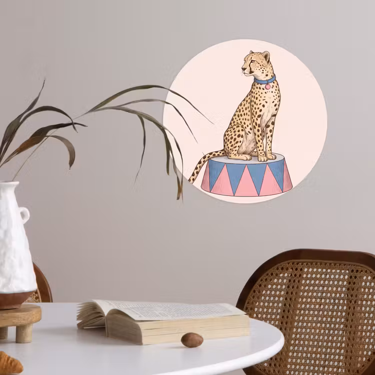 Dieren - Circus - Illustratie - Vintage - Roze Wandcirkel behangsticker klein -sfeer3