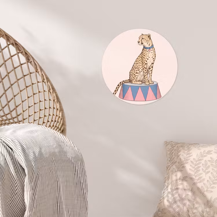 Dieren - Circus - Illustratie - Vintage - Roze Wandcirkel behangsticker klein -sfeer4