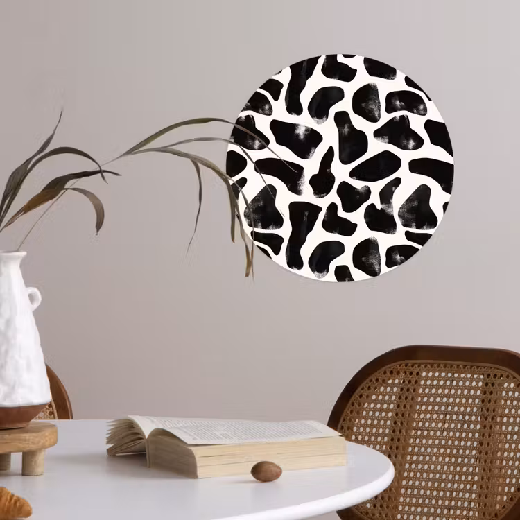 Dierenpatroon - Vlekken - Zwart - Wit Wandcirkel behangsticker klein 186 -sfeer3