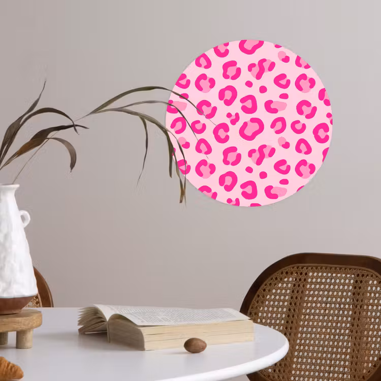 Dierenprint - Patroon - Abstract - Modern - Roze Wandcirkel behangsticker klein -sfeer3