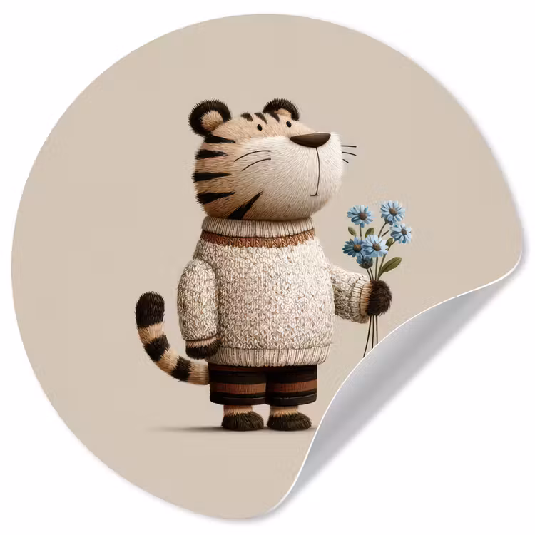 Tijger - Blauwe bloemen - Rustig Wandcirkel behangsticker klein -3d
