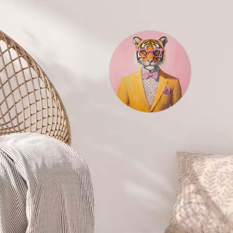 Tijger - Bril - Geel - Jasje Wandcirkel behangsticker klein -sfeer4