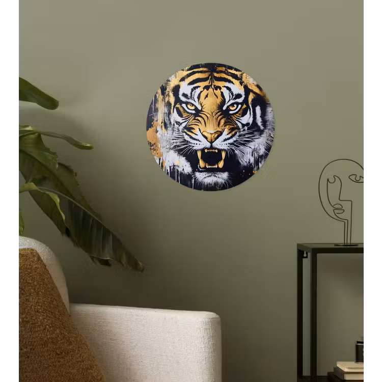 Tijger - Verfspatten - Goud Wandcirkel behangsticker klein -sfeer2