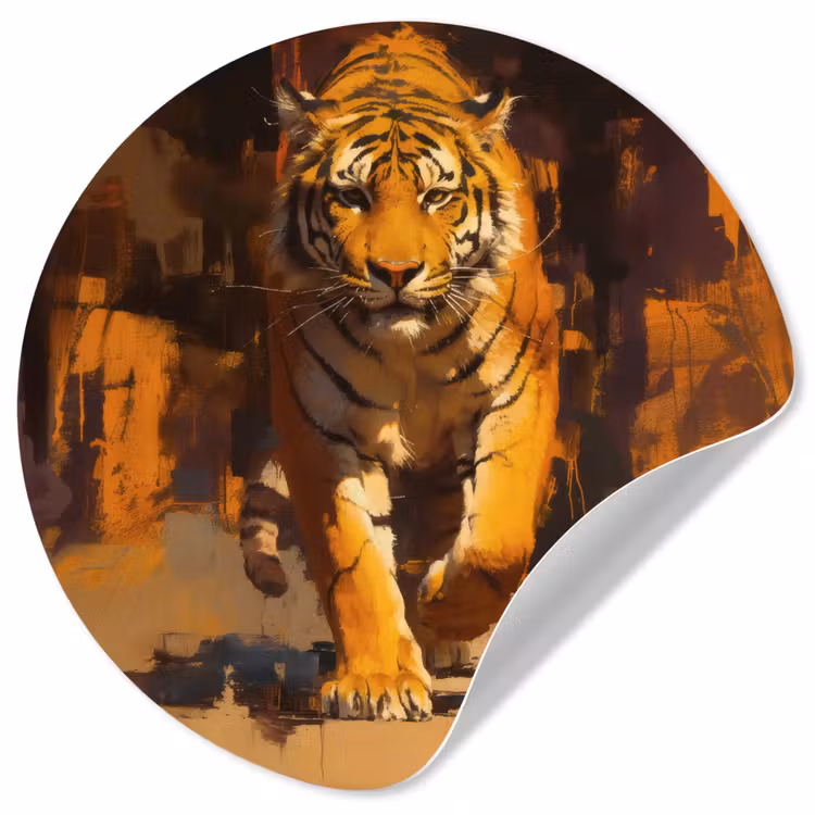 Tijger - Geschilderd - Oranje - Penseelstreken Wandcirkel behangsticker klein -3d