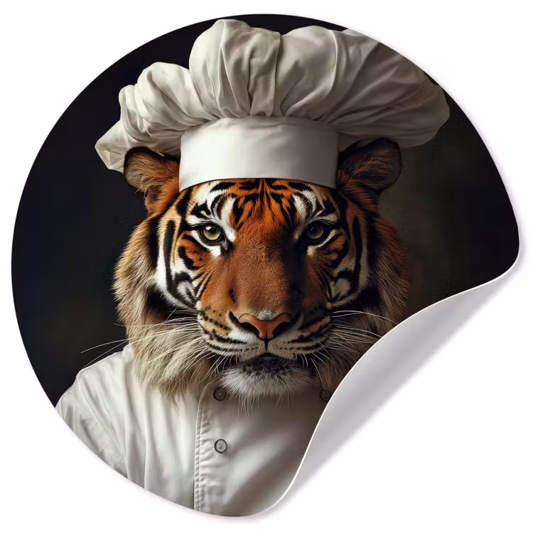 Tijger - Kokskleding - Bruin Wandcirkel behangsticker klein -3d
