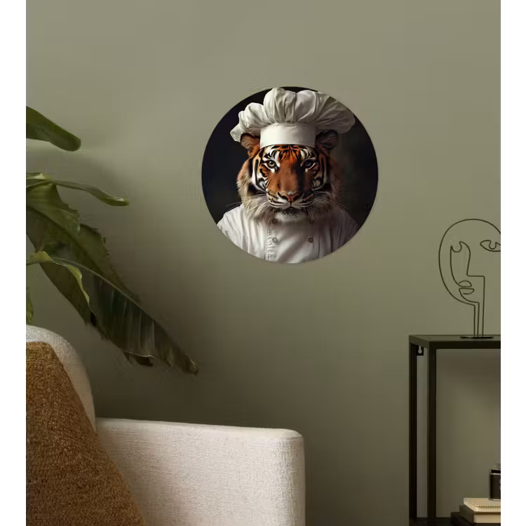 Tijger - Kokskleding - Bruin Wandcirkel behangsticker klein -sfeer2