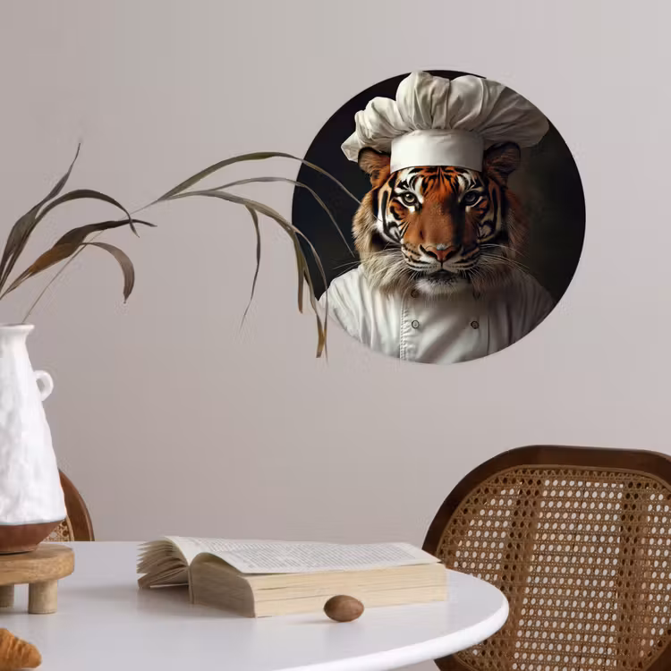 Tijger - Kokskleding - Bruin Wandcirkel behangsticker klein -sfeer3