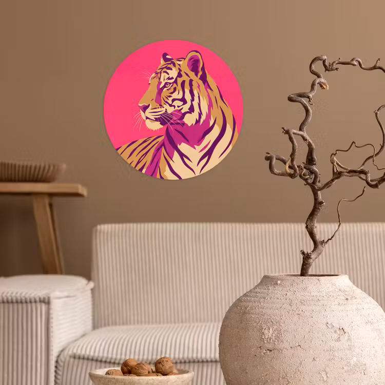 Tijger - Modern - Neon Wandcirkel behangsticker klein -sfeer1