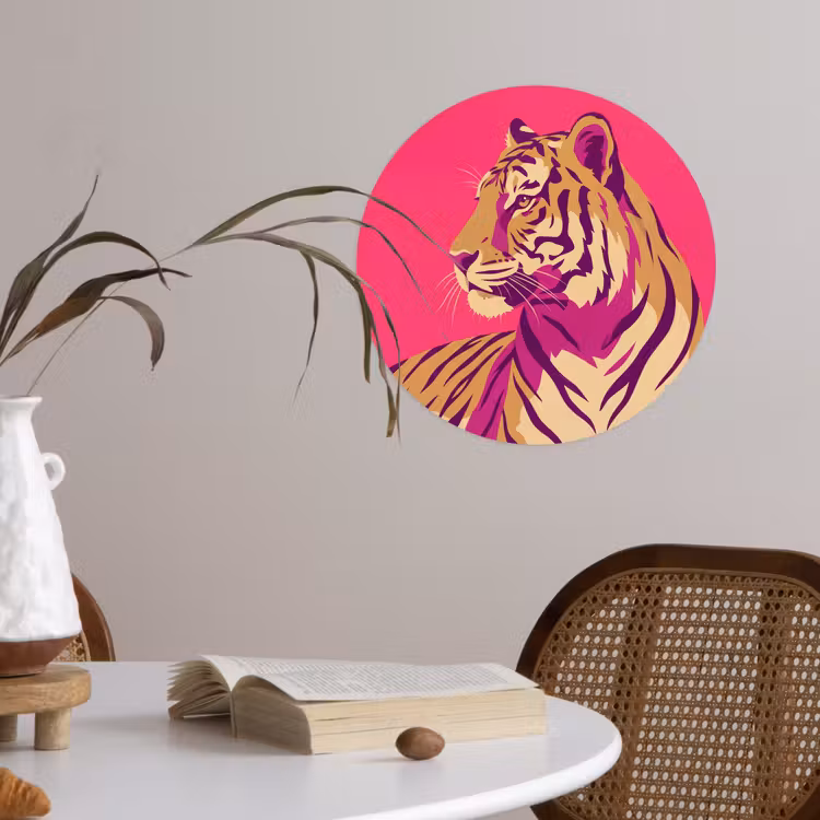 Tijger - Modern - Neon Wandcirkel behangsticker klein -sfeer3