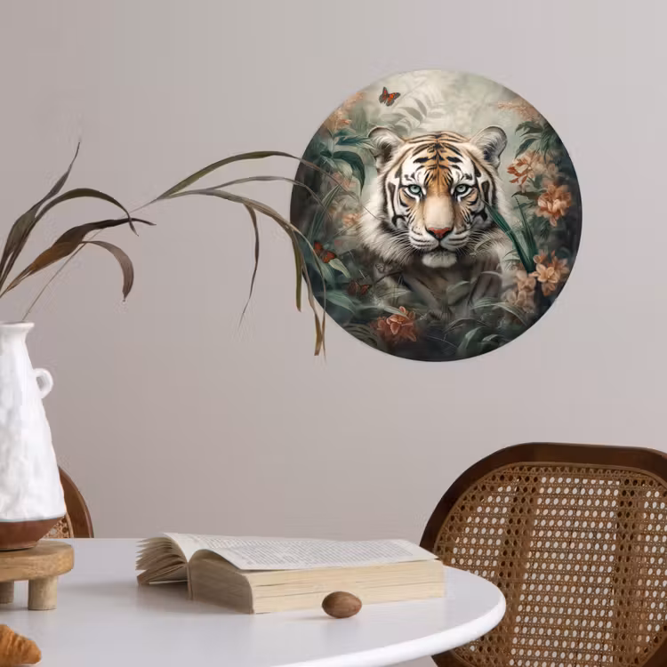 Tijger - Vlinders - Dieren - Jungle - Bloemen Wandcirkel behangsticker klein -sfeer3
